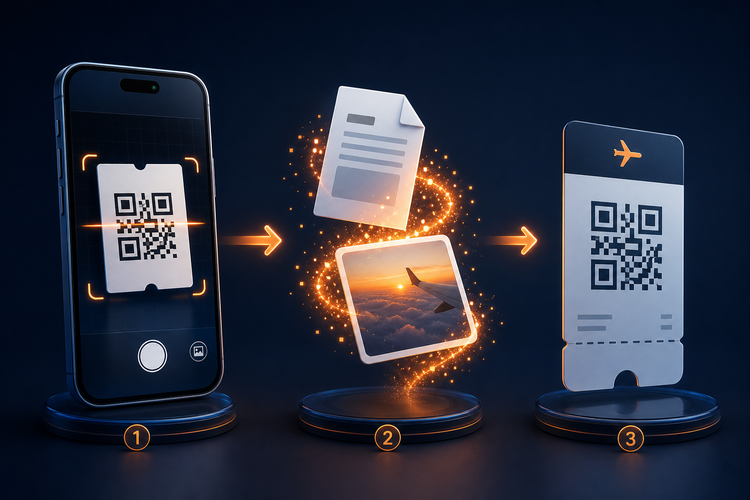3D illustration of scanning and importing a ticket