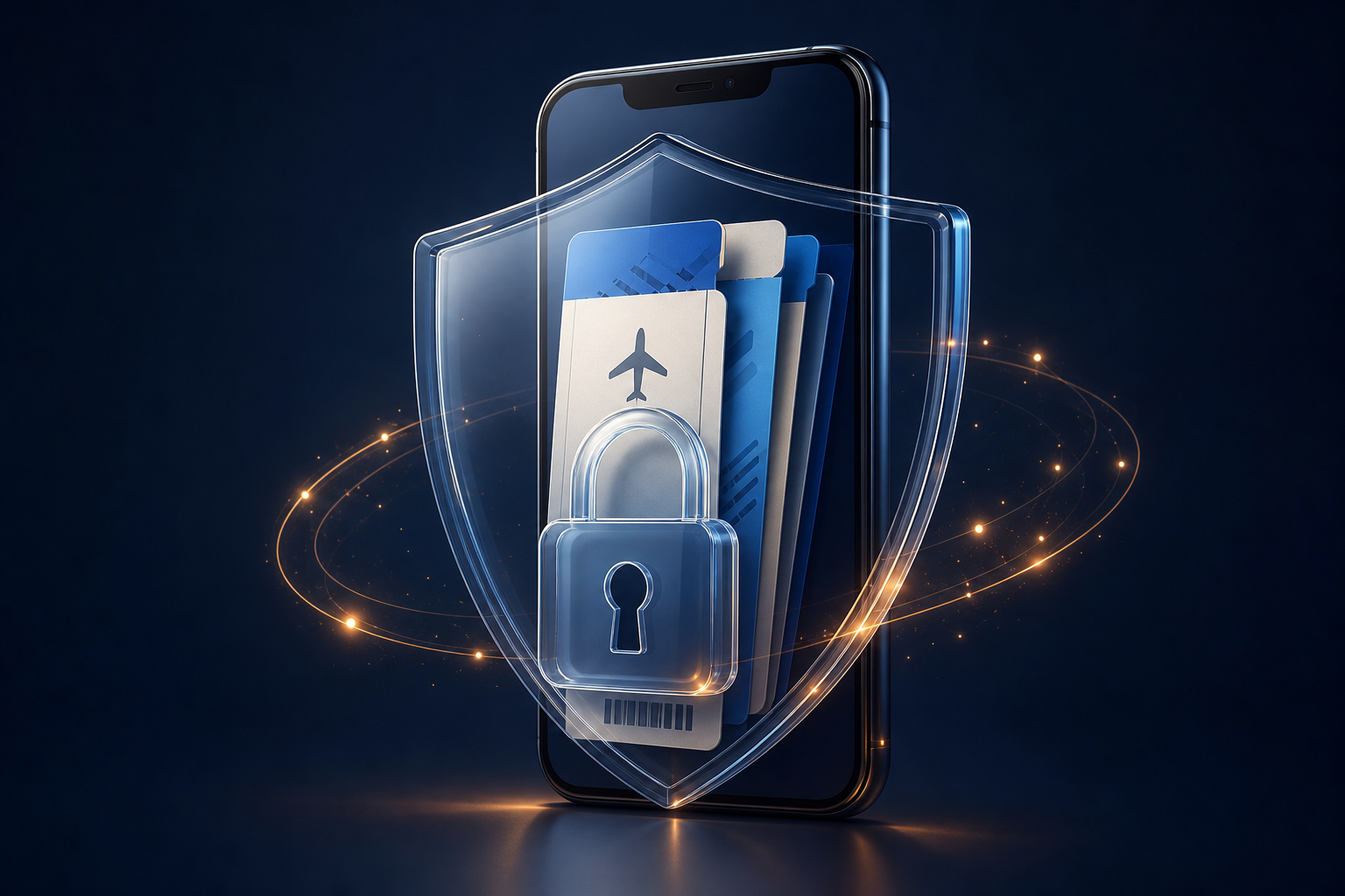 3D shield protecting an encrypted travel wallet
